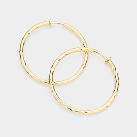 1.75 Inch Textured Metal Clip On Hoop Earrings