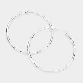 2.4 Inch Textured Metal Clip On Hoop Earrings