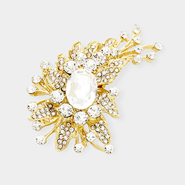 Oval glass crystal bouquet brooch