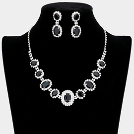 Oval Stone Accented Rhinestone Trimmed Necklace