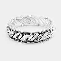 Embossed Line Pattern Metal Stretch Bracelet