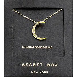 Secret Box _ 14K Gold Dipped CZ Crescent Pendant Necklace