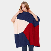 Very Soft Big Block Furry Ruana Poncho