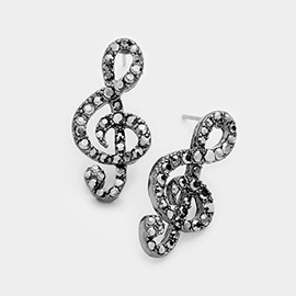 Crystal Pave Treble Clef Stud Earrings