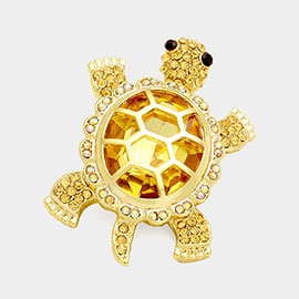 Stone Embellished Turtle Pin Brooch