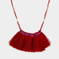 Beaded Tassel Fringe Long Necklace