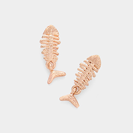 Metal Fishbone Sterling Silver Post Stud Earrings