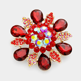 Floral Glass Stone Pin Brooch