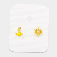 Anchor Ship Wheel Stud Earrings