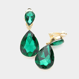 Double Teardrop Stone Link Clip on Evening Earrings
