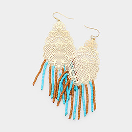 Filigree Beaded Tassel Fringe Earrings