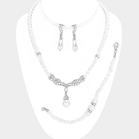 Rhinestone Embellished Pearl Necklace Jewelry Set