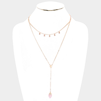 Layered Semi Precious Y Shaped Necklace