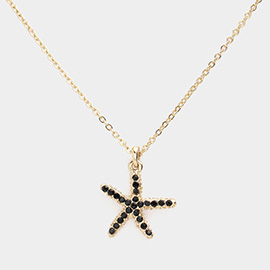 Rhinestone Paved Starfish Pendant Necklace