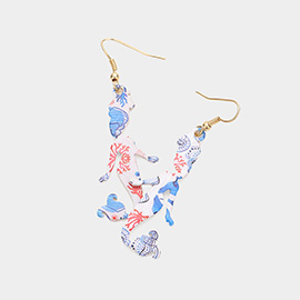 Sea Life Pattern Printed Metal Mermaid Dangle Earrings