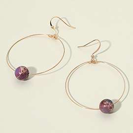Metal Hoop Marbled Ball Earrings