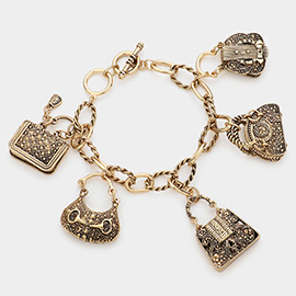 Antique Multi Tote Bag Charm Station Bracelet