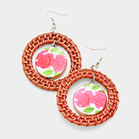 Woven Hoop Flower Circle Dangle Earrings