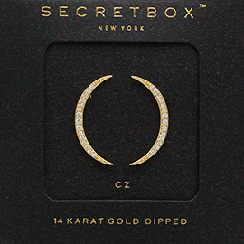 SECRET BOX_14K Gold Dipped CZ Stone Paved Crescent Moon Earrings