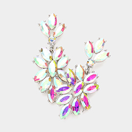 Marquise Glass Crystal Oval Cluster Vine Evening Earrings
