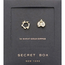 Secret Box_14K Gold Dipped Wreath Stone Paved Leaf Stud Earrings