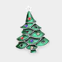 Enamel Stone Detail Christmas Tree Pin Brooch