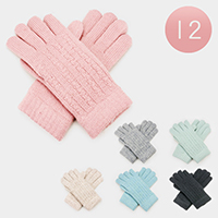 12Pairs - Cable Knit Fleece Lining Gloves