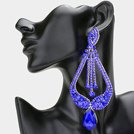 Oversized Pave Glass Teardrop Chandelier Evening Earrings