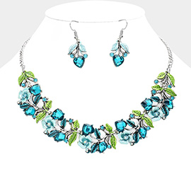 Stone Flower Leaf Statement Necklace