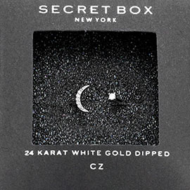 SECRET BOX_24K White Gold Dipped CZ Crescent Moon Ring