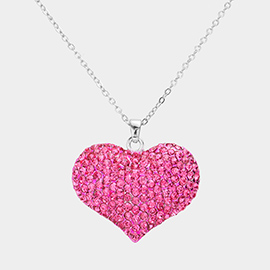 Pave Crystal Rhinestone Heart Pendant Necklace