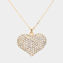 Pave Crystal Rhinestone Heart Pendant Necklace