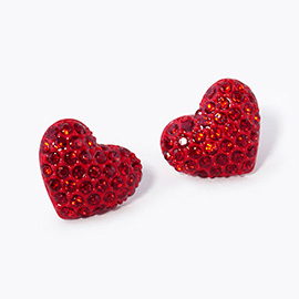 Pave Crystal Rhinestone Heart Stud Earrings