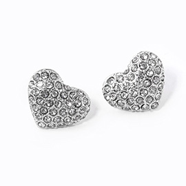 Pave Crystal Rhinestone Heart Stud Earrings