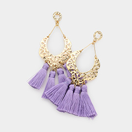 Filigree Metal Chandelier Tassel Dangle Earrings