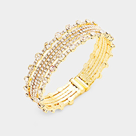 Multi Strand Pave Crystal Rhinestone Cuff Evening Bracelet