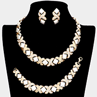 3PCS Pave Crystal Rhinestone Crisscross Necklace Jewelry Set