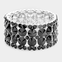 Round Glass Stone Cluster Evening Stretch Bracelet