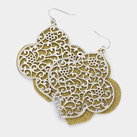 Bling Filigree Quatrefoil Clover Metal Dangle Earrings