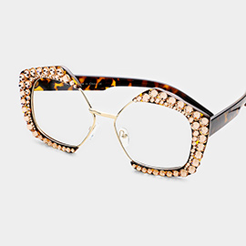 Crystal Embellished Detail Pentagon Clear Lens Sunglasses