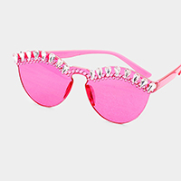 Crystal Embellished Trim Rimless Cat Eyes Sunglass