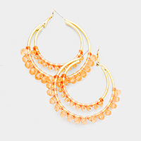 Beaded Trim Double Metal Hoop Earrings