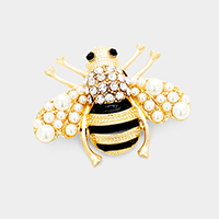 Stone Honey Bee Pearl Cluster Pin Brooch