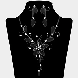 Stone Mesh Flower Leaf Bib Necklace