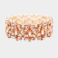 Marquise Floral Oval Crystal Cluster Stretch Evening Bracelet