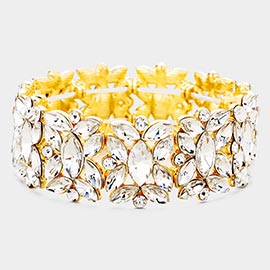 Marquise Floral Oval Crystal Cluster Stretch Evening Bracelet