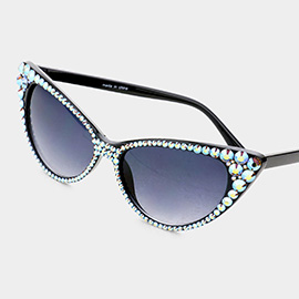 Crystal Cat Eye Clear Lens Sunglasses
