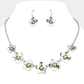 Metal Flower Link Bib Necklace