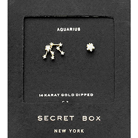 Secret Box_14K Gold Dipped CZ Stone Paved Aquarius Zodiac Sign Stud Earrings