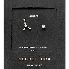 Secret Box_14K Gold Dipped CZ Stone Paved Cancer Zodiac Sign Stud Earrings